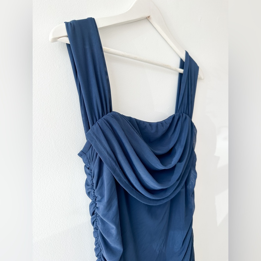 NWT - Navy Ruched Body con Tank/Off Shoulder Stretchy Dress - Large - Picture 3 of 10